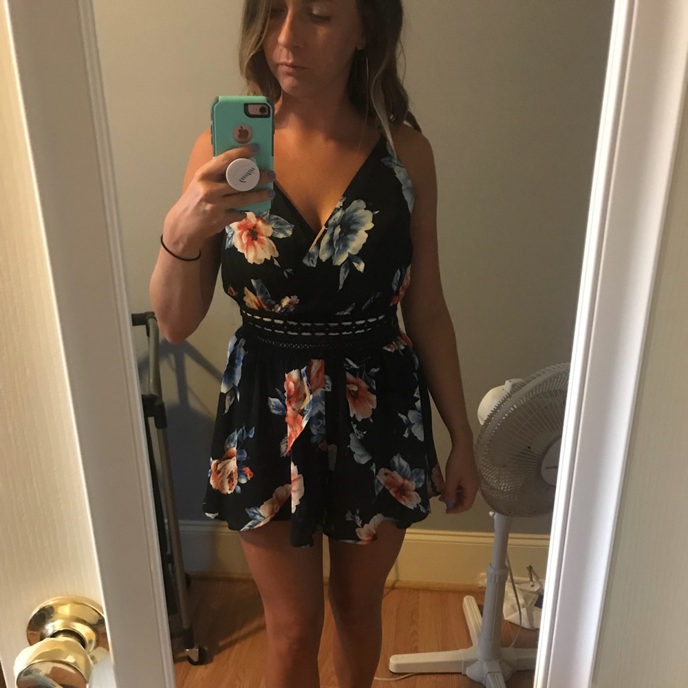 Black floral romper